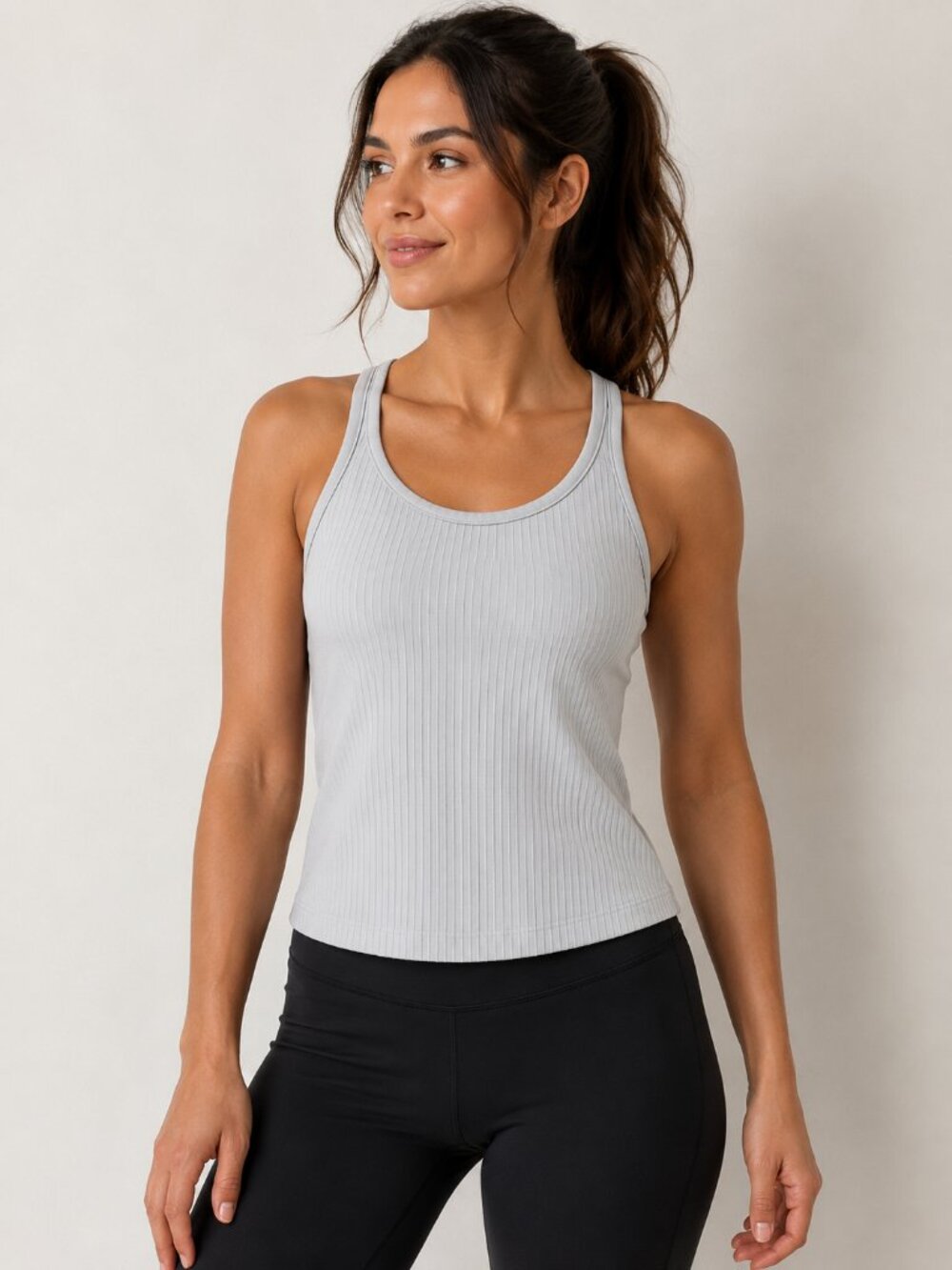 Women’s Ribbed Racerback Activewear Tank Top Nylon Spandex Size S